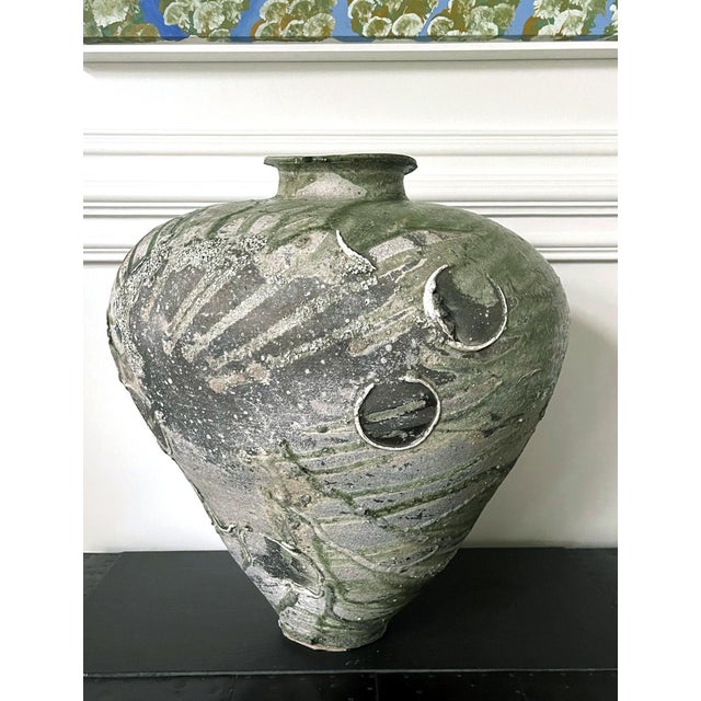 Green Massive Ceramic Jar Tsubo by Japanese Potter Yui Tsujimura For Sale - Image 8 of 18