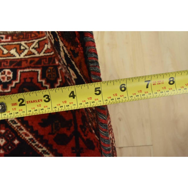 Shiraz Rug 3’5” X 4’11” Red Wool Vintage Tribal Hand-Knotted Oriental Carpet For Sale - Image 11 of 13