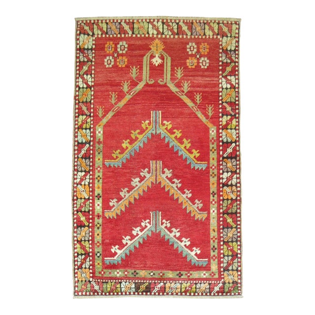 Antique Zabihi Collection Turkish Melas Prayer Niche Rug - 3' x 4'7" For Sale