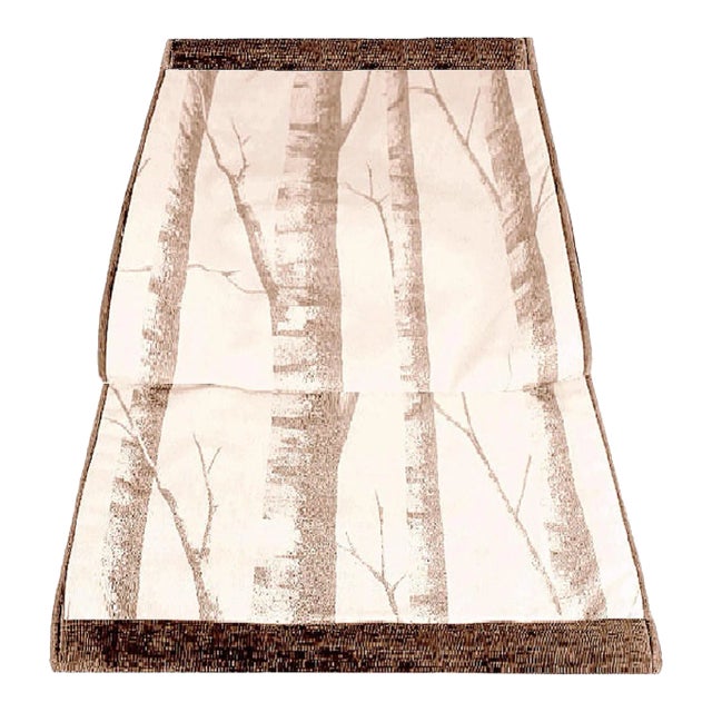 2000s Lee Jofa Style Woods Print Linen Table Runner With Velvet Piping and Border For Sale