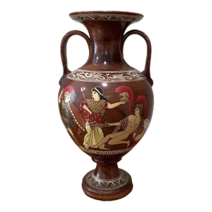 Vintage Mid 20th Century Clay Amphora Olympic Games Battle Ancient Greek Pottery Vase