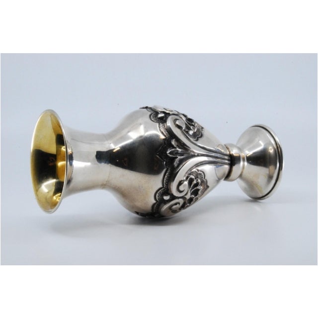 Metal Silver Vase with Reliefs and Circular Base For Sale - Image 7 of 11