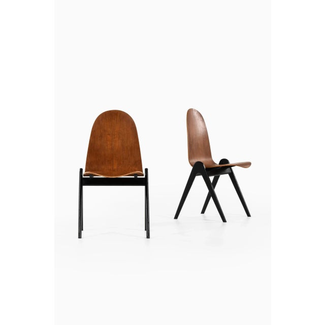 Rare set of 4 dining chairs ‘Knockdown’ designed by Yngve Ekström. Produced in Sweden. This piece is attributed to the...