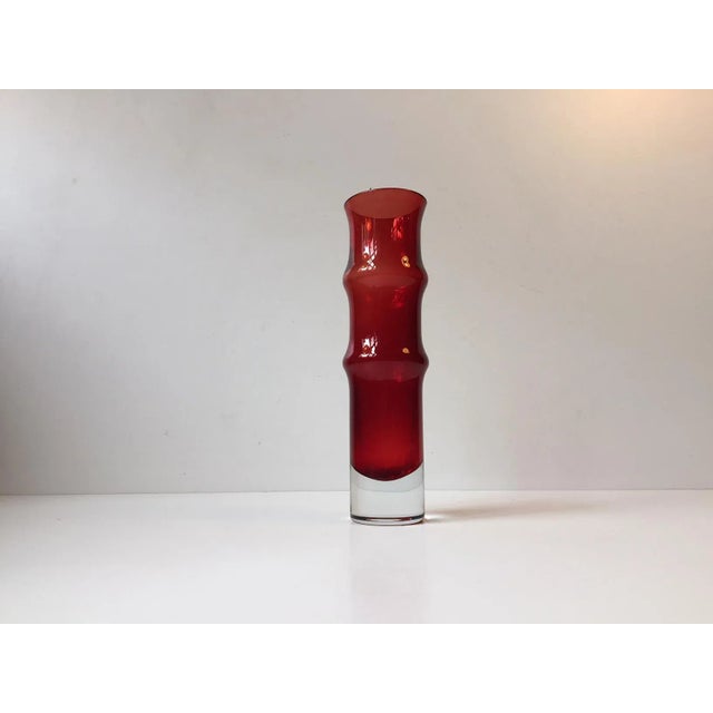 Ruby Red Bamboo Glass Vase by Bo Bergström for Aseda, 1960s For Sale - Image 6 of 6