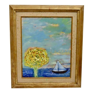 1960s Abstract Seascape Oil Painting, Framed For Sale