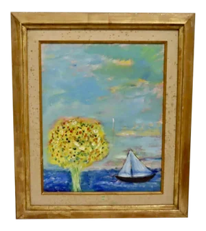 1960s Abstract Seascape Oil Painting, Framed