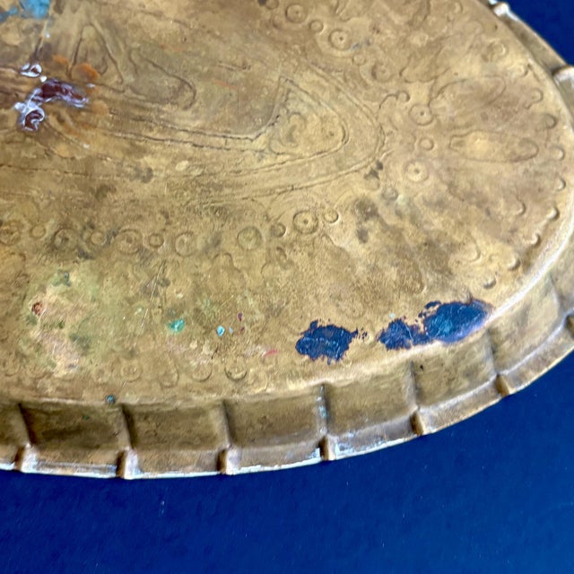 Brass Vintage Islamic Calligraphy Brass Tray – Hand Engraved Oval Wall Plaque, Middle Eastern Decor, 13” For Sale - Image 8 of 9