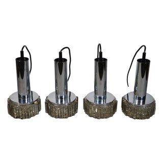 Space Age Pendant Lamps in Bubble Glass and Chrome from Staff Leuchten, 1970s, Set of 4 For Sale