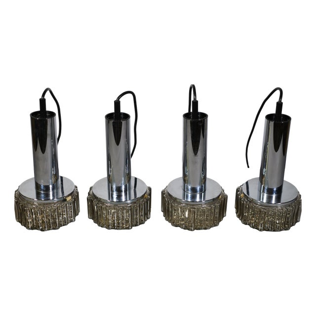 Space Age Pendant Lamps in Bubble Glass and Chrome from Staff Leuchten, 1970s, Set of 4 For Sale