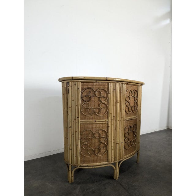 Wood Bamboo and Rattan Counter and Stools Set, Set of 3 For Sale - Image 7 of 11
