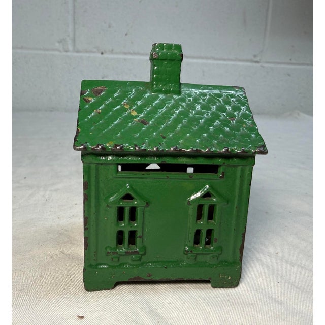 Metal Share Antique 1927 Cast Iron Green House Still Coin Bank by Andy & Susan Moore For Sale - Image 7 of 9
