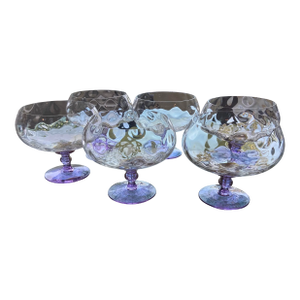 Vintage Union Street Glass Handblown Purple Stem Glasses- Set of 6