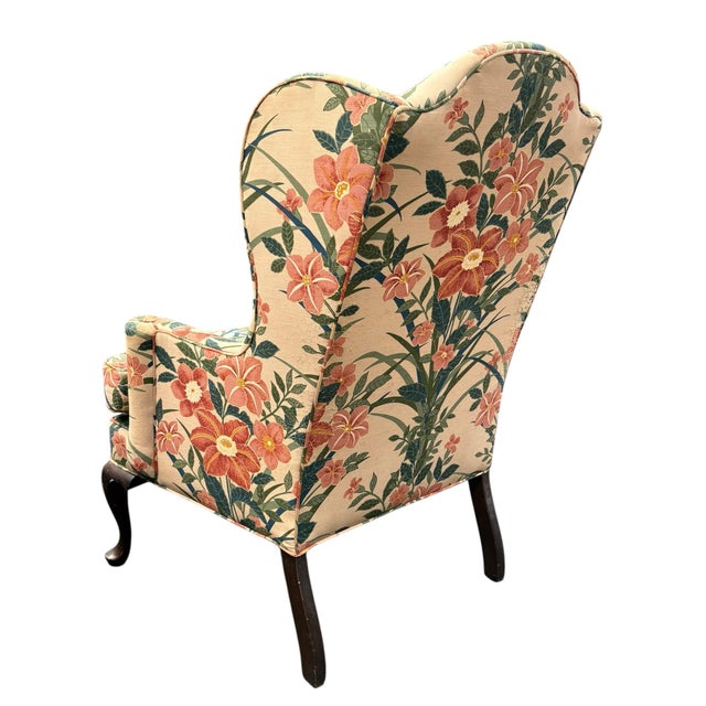 Late 20th Century 1970s Palm Beach Style Floral Upholstered Wingback Ethan Allen Chairs - A Pair For Sale - Image 5 of 12