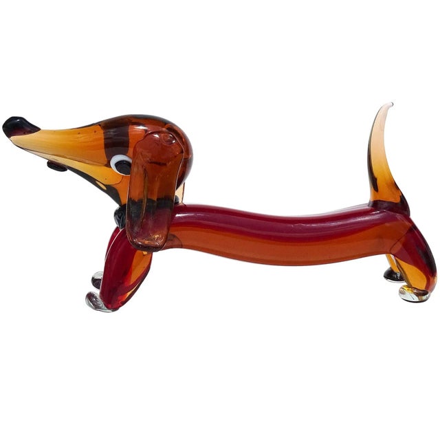 Murano Vintage Sommerso Red Orange Italian Art Glass Dachshund Puppy Dog Figure Sculpture For Sale - Image 11 of 11