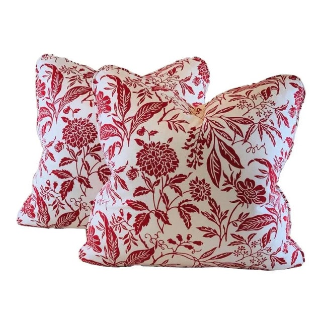 Red Contemporary Premier Prints MM Designs White & Red Block Print Botanical Leaf Leaves Pillow Covers- a Pair For Sale - Image 8 of 8