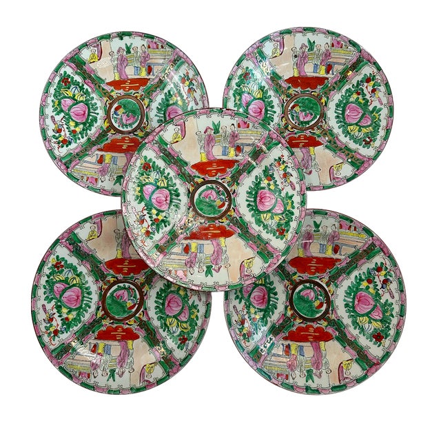 1940s Early 20th Century Rose Medallion Plates - Set of 5 For Sale - Image 5 of 8