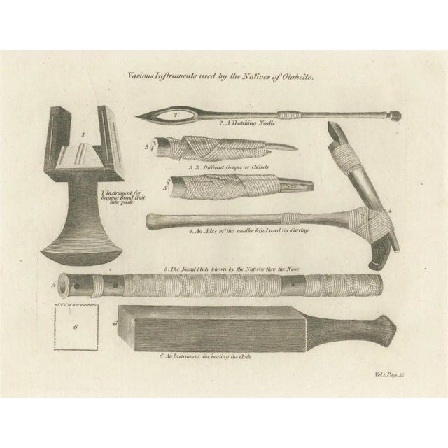Warren, Otaheitean Tools in Tahiti, French Polynesia, 1793, Engraving For Sale