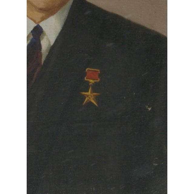 Portrait Politician Large Male Portrait Antique Oil Painting Original Socialist Realism Soviet Art Ukrainian Artist Unknown 80-59 For Sale - Image 6 of 6