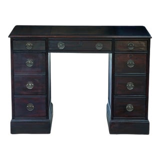 1940s Dark Mahogany Pedestal Desk With 2 Banks of Drawers For Sale