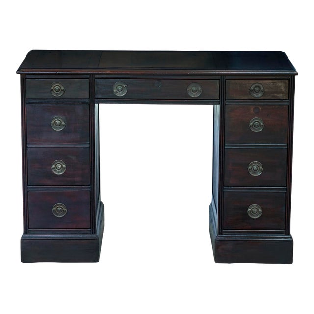 1940s Dark Mahogany Pedestal Desk With 2 Banks of Drawers For Sale