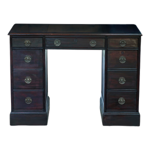 1940s Dark Mahogany Pedestal Desk With 2 Banks of Drawers