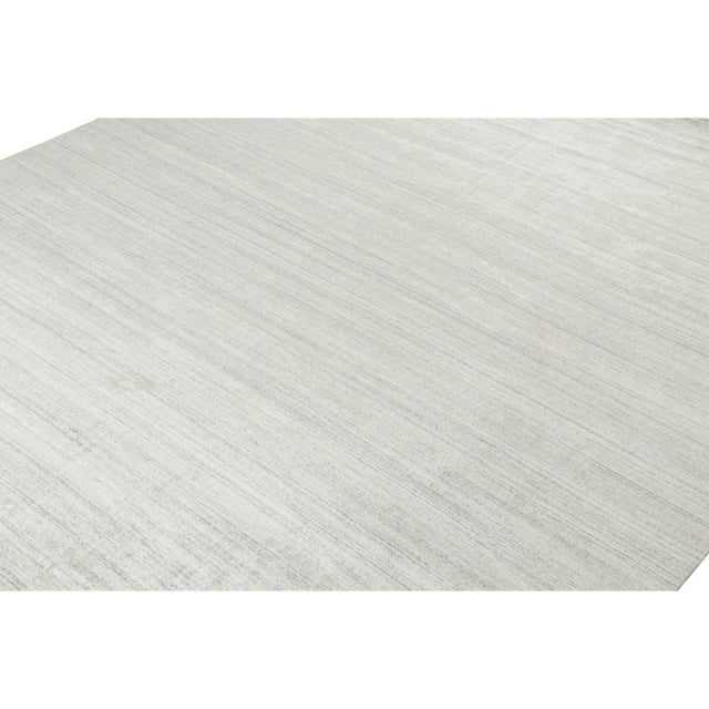 2010s 2010s Rug & Kilim’s Contemporary Rug in Textural Silver, Off-White and Blue Striae For Sale - Image 5 of 7