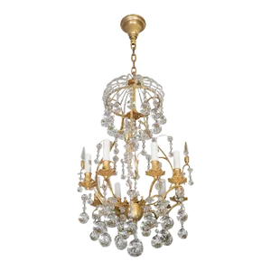 Gilt Metal and Crystal Drop Element Chandelier