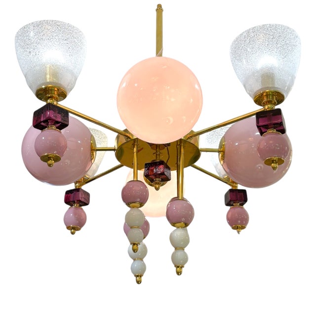 Pink Murano Spheres Chandelier For Sale