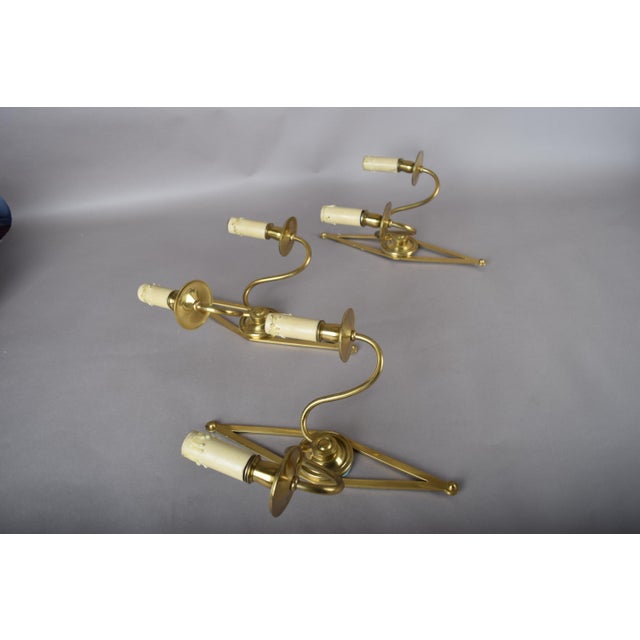 French Brass Wall Sconces with Diamond Backplates, 1960s, Set of 3 For Sale - Image 14 of 18