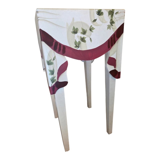 Trompe L’oeil Faux Draped Wood Side Table For Sale