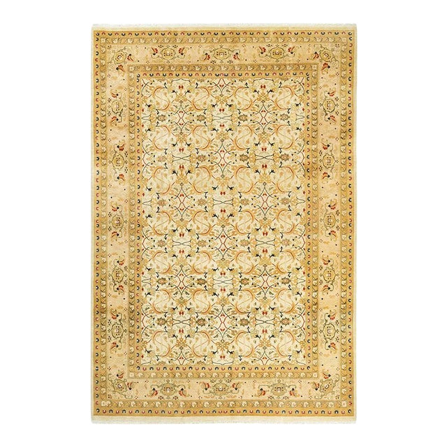 Mogul Collection Hand-Knotted Area Rug - Ivory 6' 2" x 9' 1" For Sale