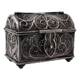 Small Silver Filigree Jewelry Box For Sale