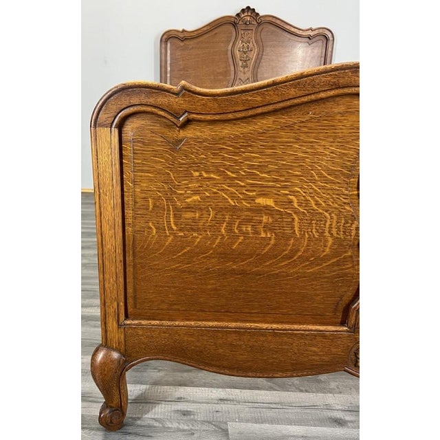 Vintage French Louis XVI Style Oak Single Bed Frame with Carved Headboard For Sale - Image 5 of 10