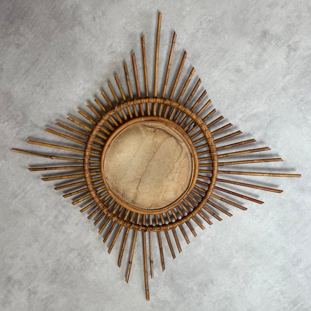 Vintage Rattan Sun Mirror, 1950s For Sale - Image 6 of 7