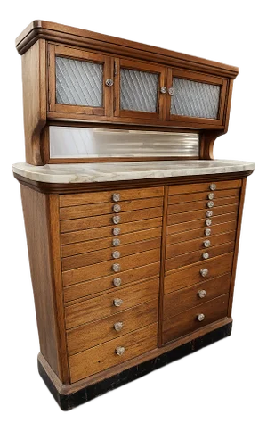 Antique Apothecary / Dental Cabinet With Marble Top, Early 20th Century