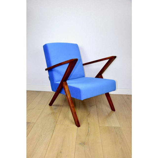 Vintage Loft Lounge Chair with Blue Cornflower Velvet Upholstery, 1970 For Sale - Image 12 of 12