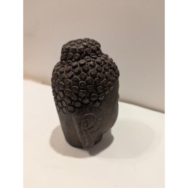 Authentic Hand-Carved Black Stone Antique Buddha Head From Japan Circa 1900 For Sale - Image 4 of 11