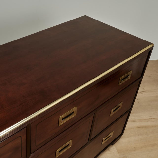 Brown Mid Century Campaign Style Chest of Drawers by Baker For Sale - Image 8 of 14