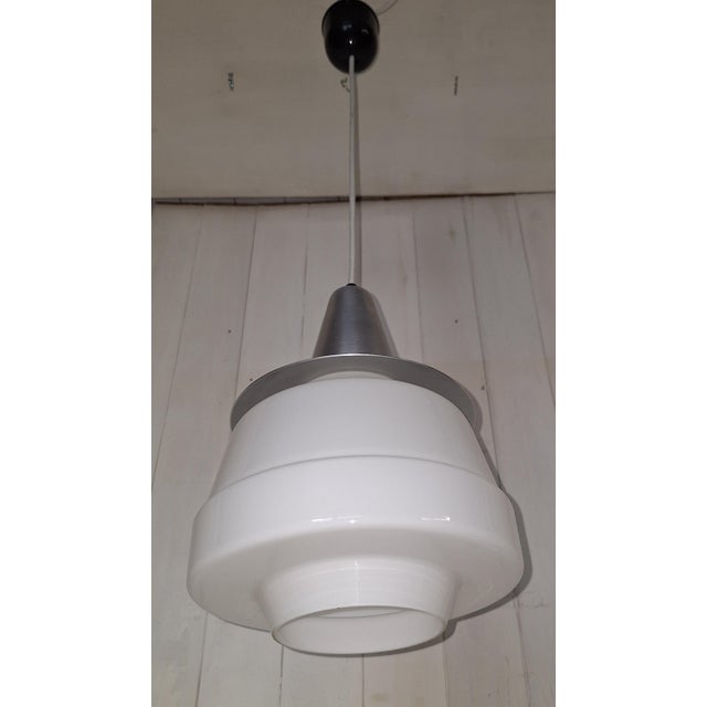 Vintage Ceiling Lamp with Aluminum Mount and White Glass Shade, 1970s For Sale - Image 6 of 8