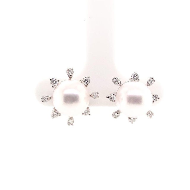 Fine Quality large 9.50 mm Akoya Pearl and Diamond Earrings set in 14K White Gold Certified $3,950 018642 This fine piece...