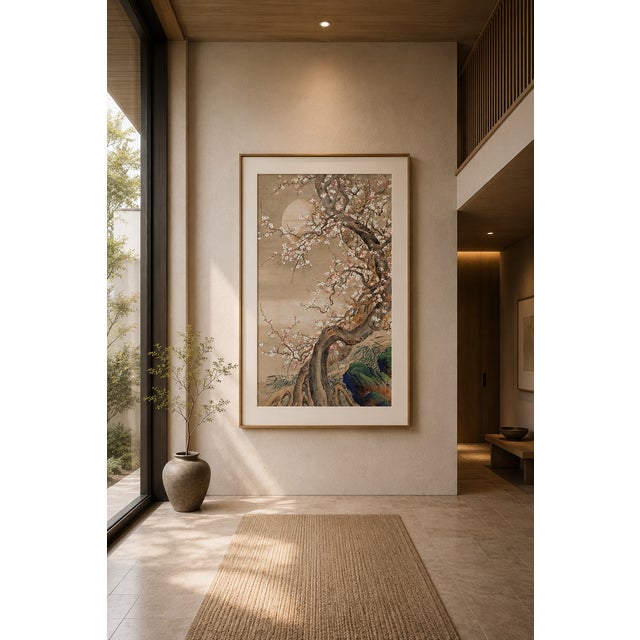 Japanese Plum Blossoms in Moonlight by Sō Shizan, Japanese Art, 24" X 36" For Sale - Image 11 of 12