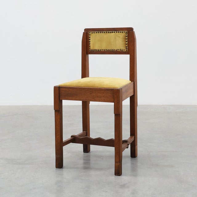 Vintage Art Deco Belgian Oak Side Chair with Yellow Upholstery, 1920s For Sale - Image 15 of 15