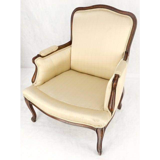 Pair Down Filled Cushions Silk Like Upholstery Carved Legs French Lounge Chairs For Sale - Image 6 of 15