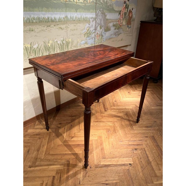 Brown 18th Century Italian Mahogany & Maple Inlaid Consoles or Folding Game Tables, Set of 2 For Sale - Image 8 of 18