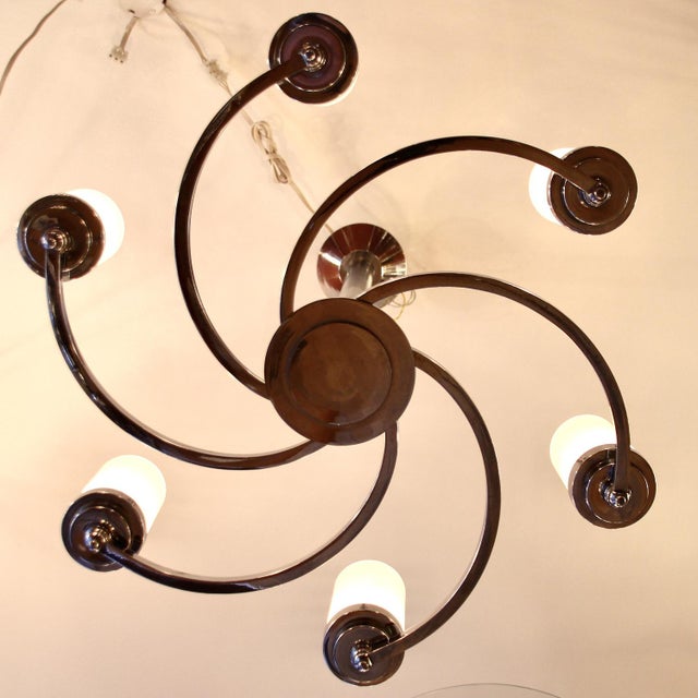 Silver Art Deco Glass Six-Arm Ceiling Lamp, 1930s For Sale - Image 8 of 18