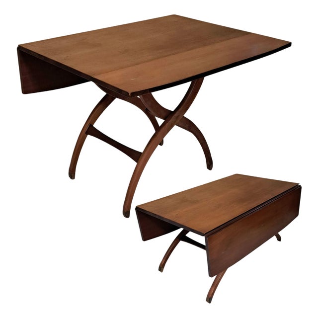 MCM Adjustable Elevator Table Coffee to Dining Solid Wood Drop Leaf X‑Frame Base For Sale