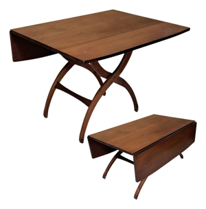 MCM Adjustable Elevator Table Coffee to Dining Solid Wood Drop Leaf X‑Frame Base