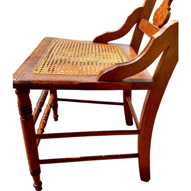 Antique Eastlake Victorian Walnut Dining Side Hall Accent Chair W Cane Seat For Sale - Image 10 of 16