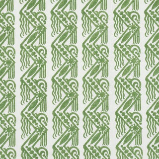 SAMPLE - Schumacher X Drusus Tabor Venetian Zig Zag Block Print Fabric In Green For Sale