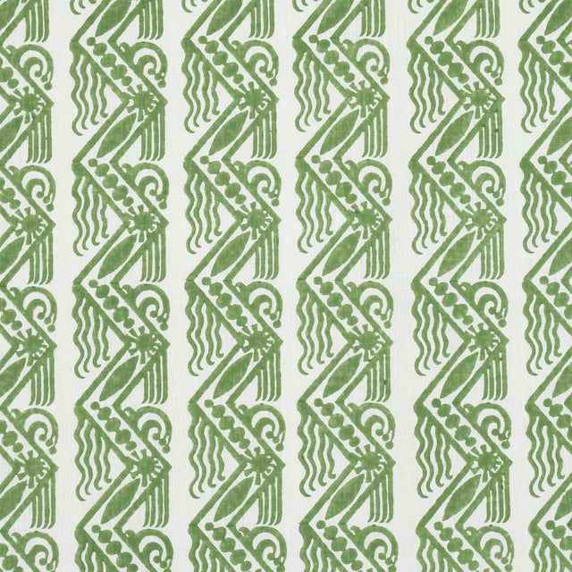 SAMPLE - Schumacher X Drusus Tabor Venetian Zig Zag Block Print Fabric In Green For Sale